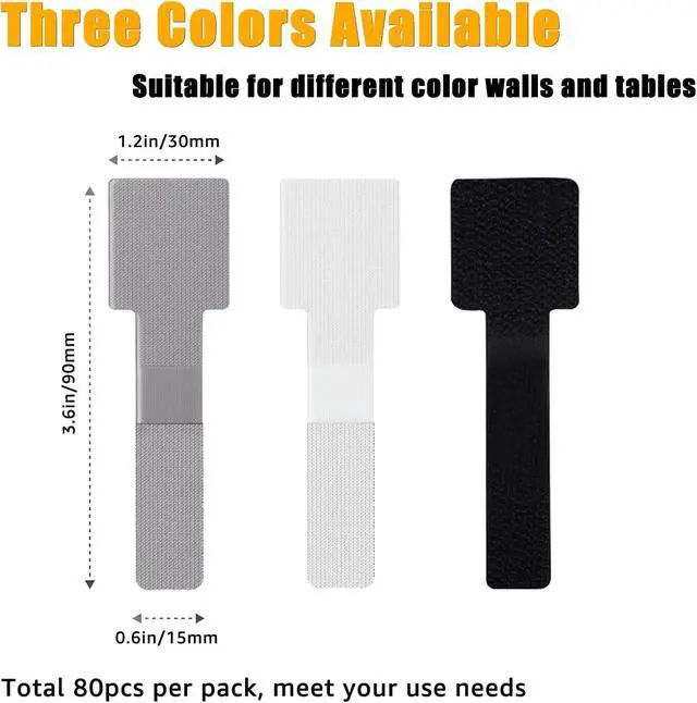 Alt view image 5 of 7 - 80PCS Hook and Loop Cable Straps, Cable Management Under Desk, Adhesive Cable Ties, Reusable Wire Organizers for Cords, Cords Management, Computer Accessories for Desk, Home Office Essentials, Black