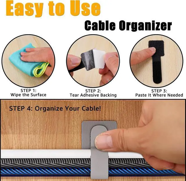 Alt view image 3 of 7 - 80PCS Hook and Loop Cable Straps, Cable Management Under Desk, Adhesive Cable Ties, Reusable Wire Organizers for Cords, Cords Management, Computer Accessories for Desk, Home Office Essentials, Black