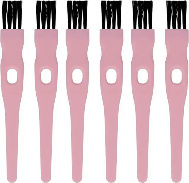 Main image of Mini Cleaning Brushes, 6 Pack Nylon Detail Brushes, 4.3 Inch (Pink) | Nylon Bristles, Pink Handles, For Shavers, Razor Heads, Trimmers, Mug Lids, Keyboards, Small Crevices
