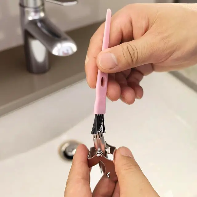Alt view image 3 of 4 - Mini Cleaning Brushes, 6 Pack Nylon Detail Brushes, 4.3 Inch (Pink) | Nylon Bristles, Pink Handles, For Shavers, Razor Heads, Trimmers, Mug Lids, Keyboards, Small Crevices