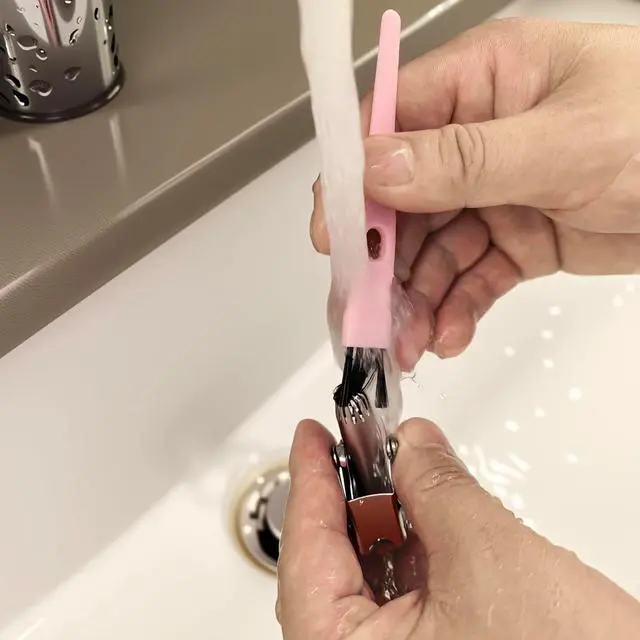 Alt view image 4 of 4 - Mini Cleaning Brushes, 6 Pack Nylon Detail Brushes, 4.3 Inch (Pink) | Nylon Bristles, Pink Handles, For Shavers, Razor Heads, Trimmers, Mug Lids, Keyboards, Small Crevices