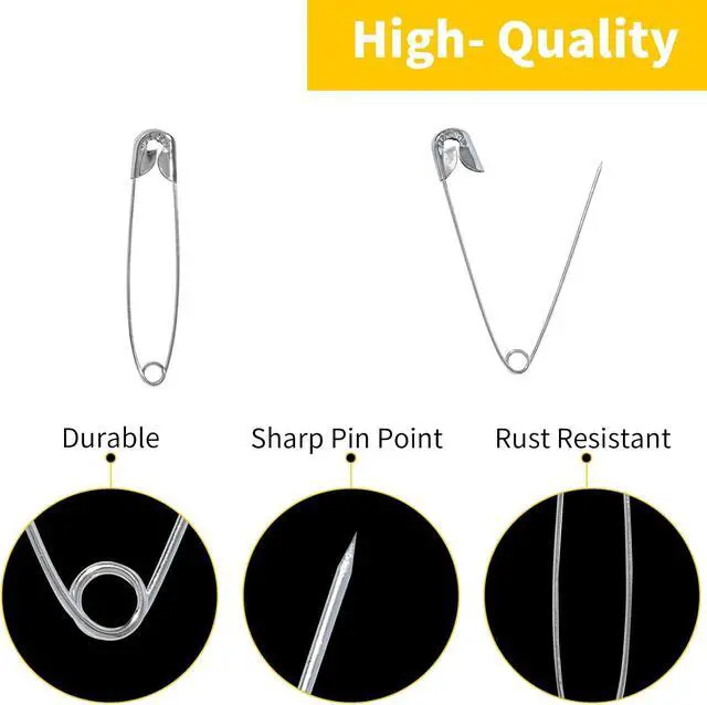 Alt view image 3 of 6 - Hudinsun 180 PCS 4 Different Sizes Silver Safety Pins Assorted, Small and Large Safety Pins Bulk for Clothes and Sewing