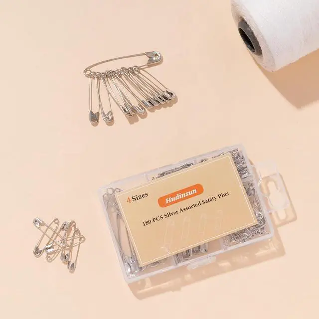 Alt view image 5 of 6 - Hudinsun 180 PCS 4 Different Sizes Silver Safety Pins Assorted, Small and Large Safety Pins Bulk for Clothes and Sewing