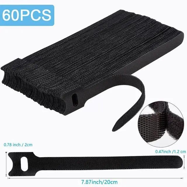 Alt view image 2 of 6 - Nettbe Reusable Cable Ties, 60 PCS 8 Inches Adjustable Cord Straps Wire Organizer Cord Wrap and Hook Loop Cable Management