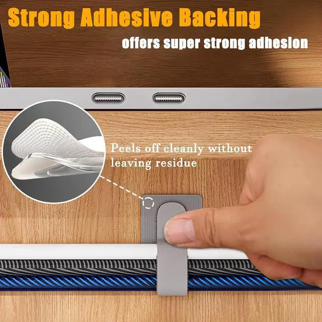 Alt view image 7 of 7 - 80PCS Hook and Loop Cable Straps, Cable Management Under Desk, Adhesive Cable Ties, Reusable Wire Organizers for Cords, Cords Management, Computer Accessories for Desk, Home Office Essentials, Black