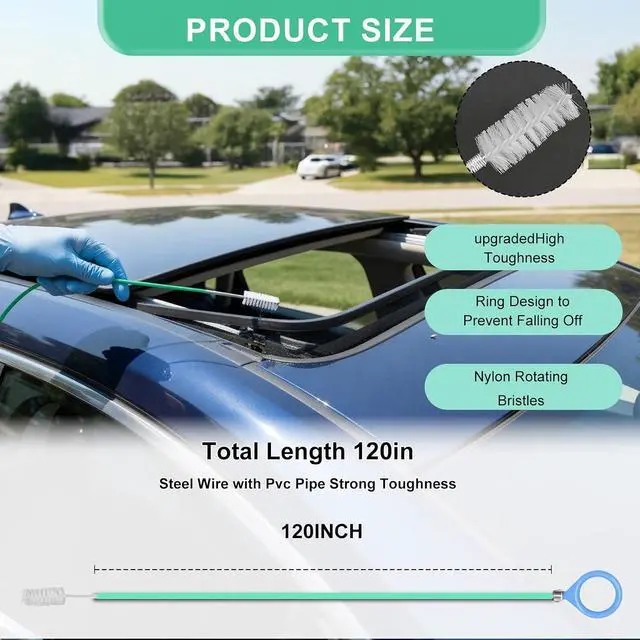 Alt view image 2 of 7 - Auto Sunroof Drain Cleaning Tool, 120 Inch Long Flexible Tube Cleaning Brush, Extra Long Pipe Cleaners for Car Sunroof, Windshield Wiper Drain Hole, Trunk Drain & Sewer Maintenance