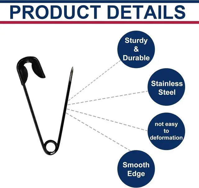 Alt view image 3 of 5 - 200 Pcs 19mm Mini Safety Pins Bulk Rust-Resistant for Clothes Sewing Arts Craft Costume Handicrafts Jewelry Making (Black)