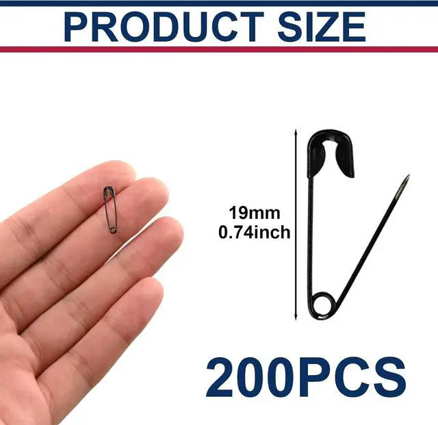 Alt view image 2 of 5 - 200 Pcs 19mm Mini Safety Pins Bulk Rust-Resistant for Clothes Sewing Arts Craft Costume Handicrafts Jewelry Making (Black)