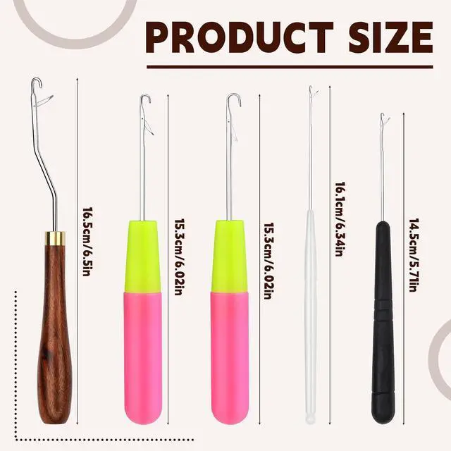 Alt view image 2 of 7 - BALDCC 5 Size Latch Hook, Crochet Hooks for Hair, Latch Hook Kit | Crochet Needles for Hair , Crochet Hooks for Hair , Rug Hook for Rug Making, Braiding, and Crochet Craft
