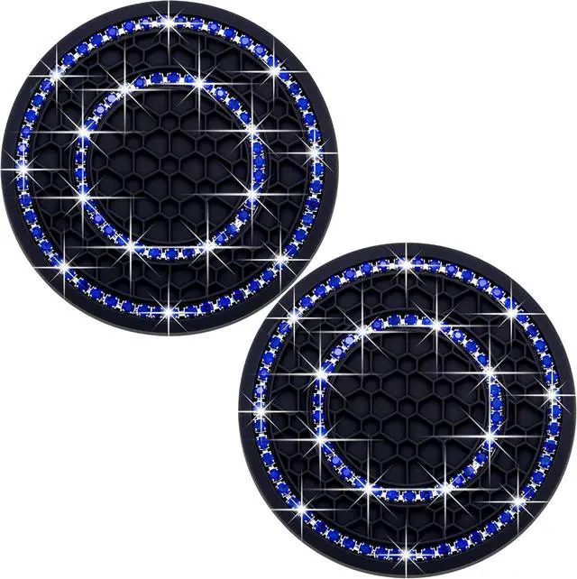 Main image of 2PCS Bling Crystal Rhinestone Cup Holder Coaster, 2.75 inch Soft Silicone Anti-Slip Shockproof, Car Cup Holder Insert Coasters, Universal Car Interior Accessories for Women (Black & Blue)