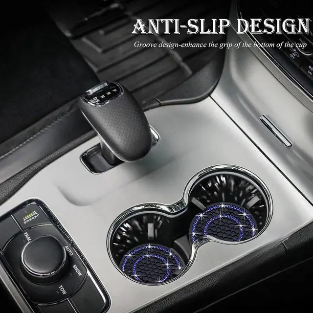 Alt view image 3 of 7 - 2PCS Bling Crystal Rhinestone Cup Holder Coaster, 2.75 inch Soft Silicone Anti-Slip Shockproof, Car Cup Holder Insert Coasters, Universal Car Interior Accessories for Women (Black & Blue)