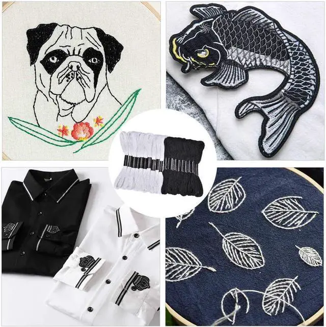 Alt view image 2 of 6 - Friendship Bracelet String 12 Skeins, Embroidery Floss Cross Stitch Embroidery Thread Floss Bracelet Making Yarn, Craft Floss (Black and White)