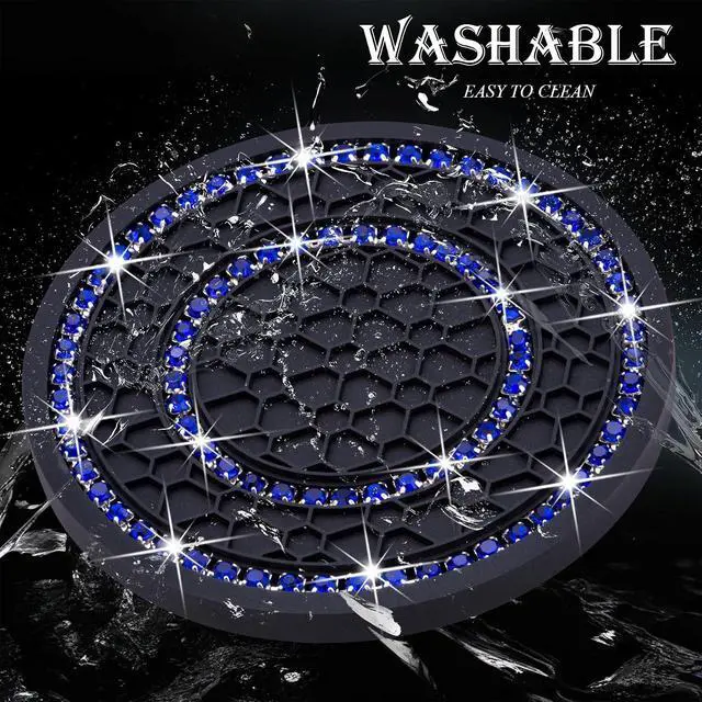 Alt view image 5 of 7 - 2PCS Bling Crystal Rhinestone Cup Holder Coaster, 2.75 inch Soft Silicone Anti-Slip Shockproof, Car Cup Holder Insert Coasters, Universal Car Interior Accessories for Women (Black & Blue)