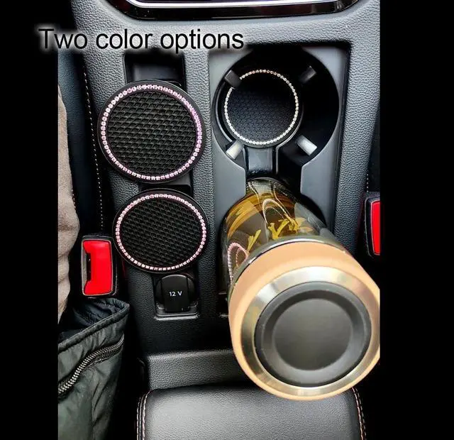 Alt view image 4 of 6 - Bling Car Cup Coaster, 2.75 Inch Anti Slip Shockproof Embedded Drink Mat, Dustproof Automotive Interior Accessories Mat, Universal for Vehicles, Trucks, RVs and More (Pink Crystal 4 PCS)