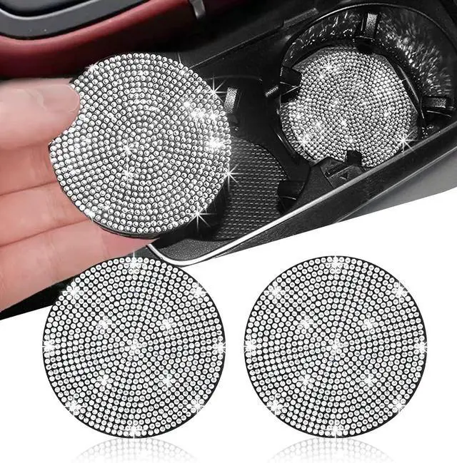 Main image of NBTEPEM 2pcs Bling Car Cup Holder Coaster, 2.75 inch Anti-Slip Shockproof Universal Fashion Coasters Insert Crystal Rhinestone Automotive Interior Accessories for Women (2 pcs, Silver)