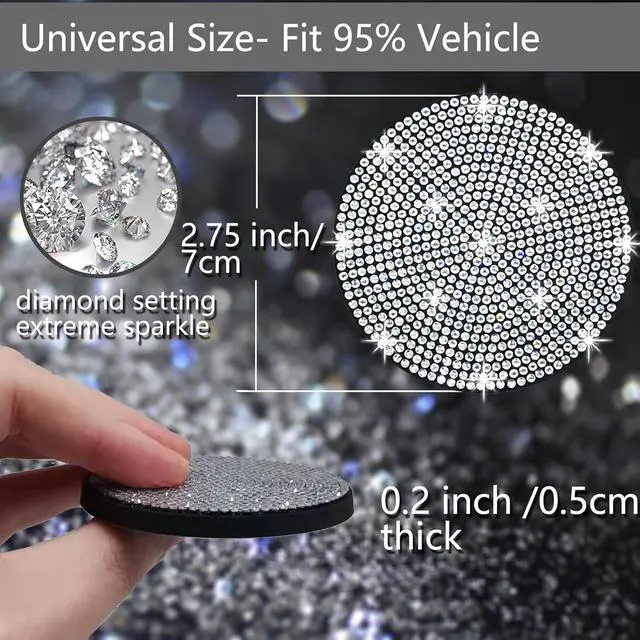 Alt view image 2 of 7 - NBTEPEM 2pcs Bling Car Cup Holder Coaster, 2.75 inch Anti-Slip Shockproof Universal Fashion Coasters Insert Crystal Rhinestone Automotive Interior Accessories for Women (2 pcs, Silver)
