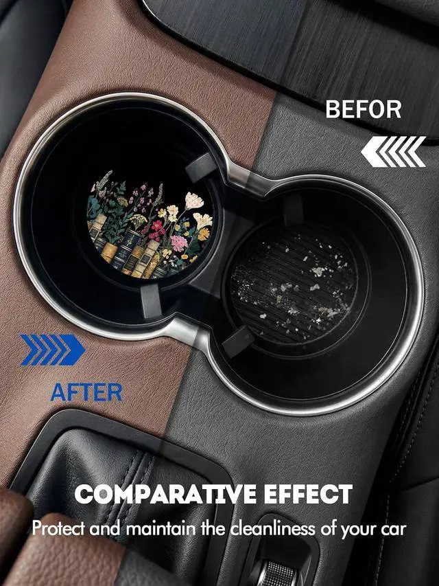 Alt view image 4 of 6 - WOCOCN Car Coasters for Cup Holders - 2 Pack 2.75" Universal Rubber | Car Cup Coaster, Non-Slip Waterproof Car Interior Accessories, Cute Car Decor Gifts for Women and Men, Books & Flowers
