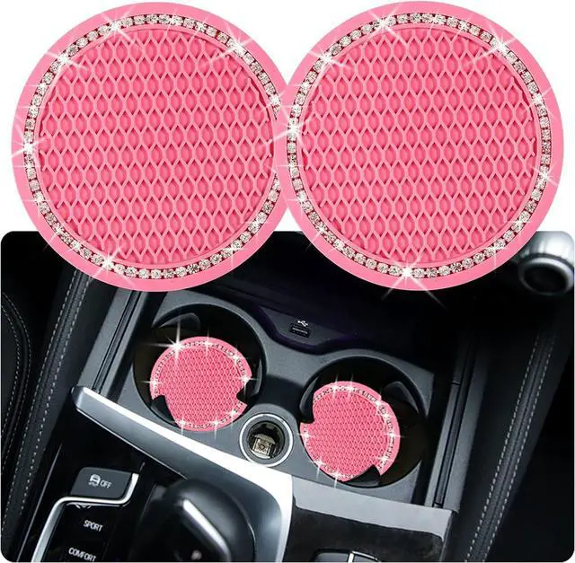 Main image of 2PCS Bling Car Cup Coaster, 2.75 Inch Auto Cup Holder Insert Coasters Silicone Anti-Slip Crystal Rhinestone Drink Mat, Universal Vehicle Interior Accessories for Women Girls (Pink)