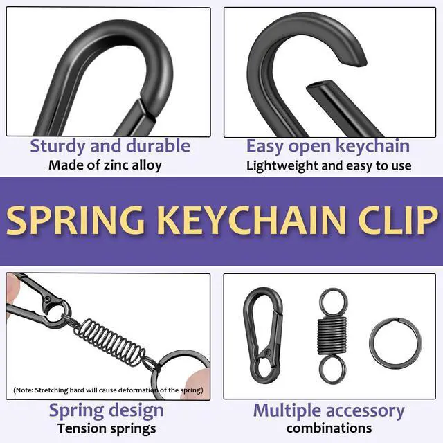 Alt view image 3 of 6 - 4Pack Small Carabiner Keychain, Spring Keyring Holder Organizer Clips, Metal Snap Hook Clip for Car Key Chain, Keyrings Holder, Purse Hook, Paracord Keychain Lanyard, Men and Women Key Fob (Black)