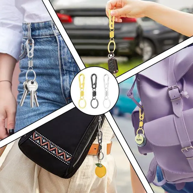 Alt view image 6 of 6 - 4Pack Small Carabiner Keychain, Spring Keyring Holder Organizer Clips, Metal Snap Hook Clip for Car Key Chain, Keyrings Holder, Purse Hook, Paracord Keychain Lanyard, Men and Women Key Fob (Black)