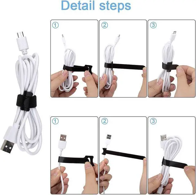 Alt view image 3 of 6 - Nettbe 60 PCS 6 Inches Reusable Cable Ties, Adjustable Cord Straps Wire Organizer Cord Wrap and Hook Loop Cable Management