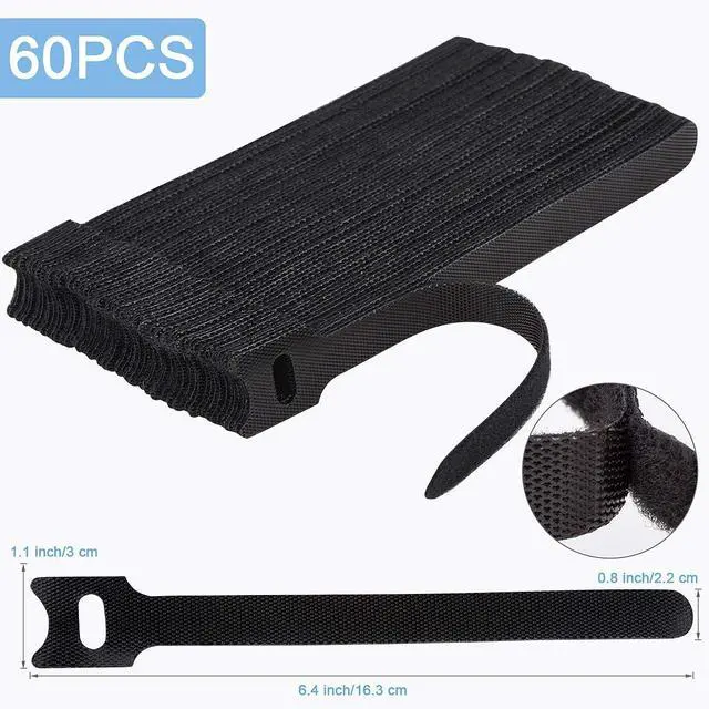 Alt view image 2 of 6 - Nettbe 60 PCS 6 Inches Reusable Cable Ties, Adjustable Cord Straps Wire Organizer Cord Wrap and Hook Loop Cable Management
