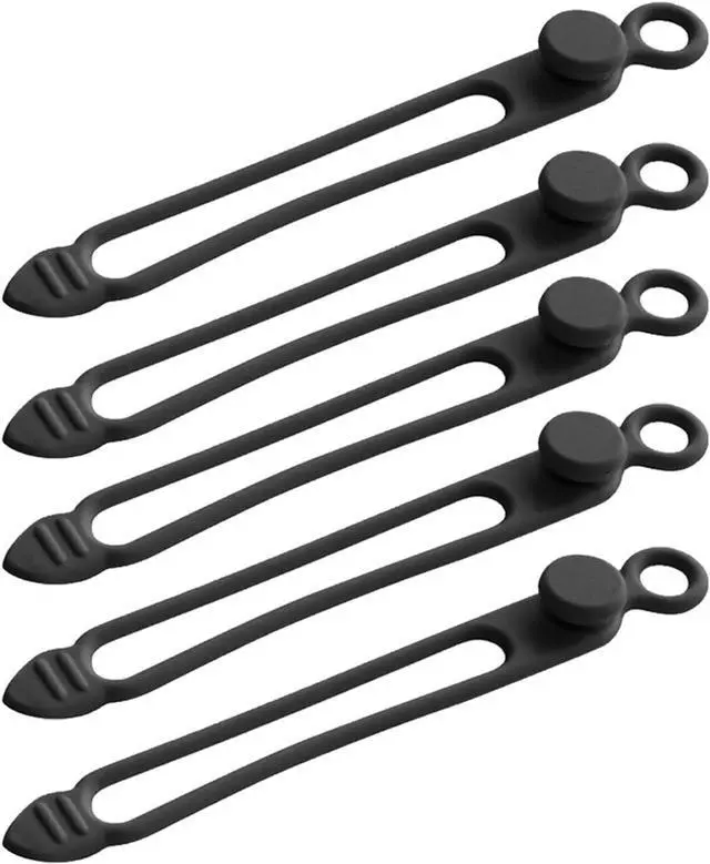 Main image of TENOC Silicone Cable Ties 5 Pcs Black Reusable Cable Holder Elastic Cord Straps Flexible Wire Organizer for Phone Tablet Charging Cable and Headset or Others
