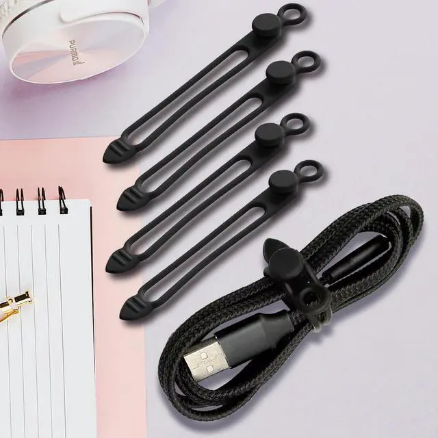 Alt view image 4 of 7 - TENOC Silicone Cable Ties 5 Pcs Black Reusable Cable Holder Elastic Cord Straps Flexible Wire Organizer for Phone Tablet Charging Cable and Headset or Others
