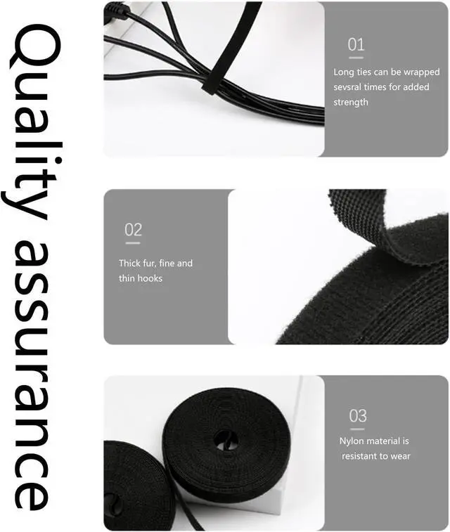 Alt view image 6 of 6 - TENOC Reusable Hook and Loop Cable Tie Tool, Adjustable Cable Organizer Tape Cord Wrap for Home, Office, Wire Bundling, Hook and Loop Tape, Manage Wire Straps, Black (2/5 In x 9.8 Ft x 1 Roll)