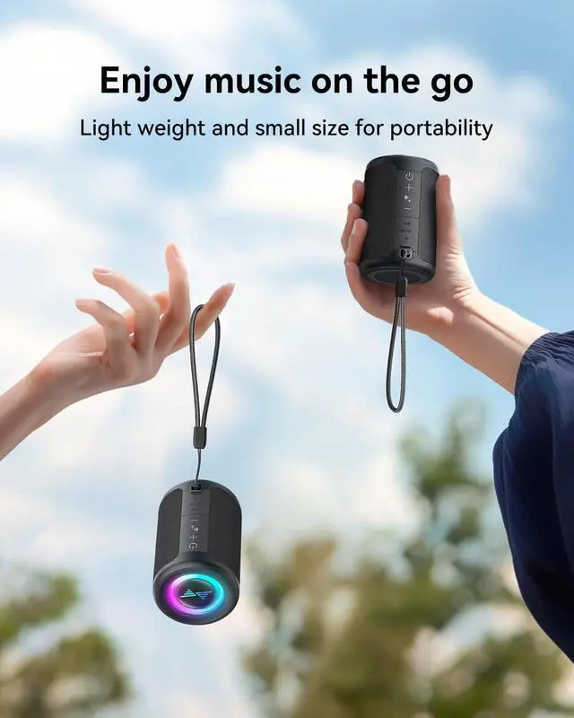 Alt view image 3 of 6 - LENRUE Small Portable Bluetooth Speaker with Lights, TWS Stereo Surround Sound, Type C Powered, Bluetooth 5.3, AUX TF Card Input, Wireless for Outdoor Home, Coolest Gifts