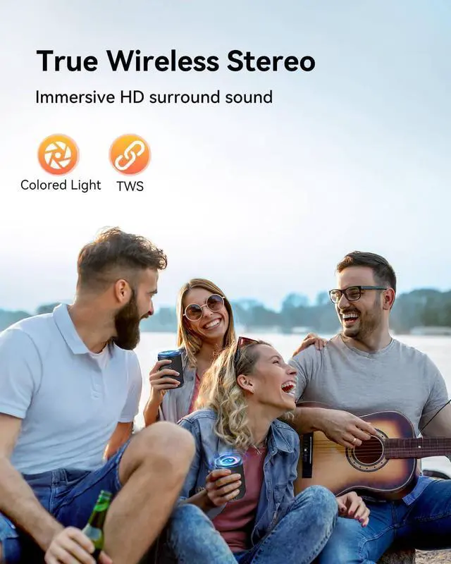 Alt view image 4 of 6 - LENRUE Small Portable Bluetooth Speaker with Lights, TWS Stereo Surround Sound, Type C Powered, Bluetooth 5.3, AUX TF Card Input, Wireless for Outdoor Home, Coolest Gifts
