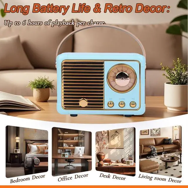 Alt view image 4 of 7 - Mini Retro Bluetooth Speaker, Retro Style Vintage Decor, Portable Wireless Bluetooth Speaker, Vintage Cute Old Fashion Style for Bedroom Kitchen Desk Office Party Outdoor Travel
