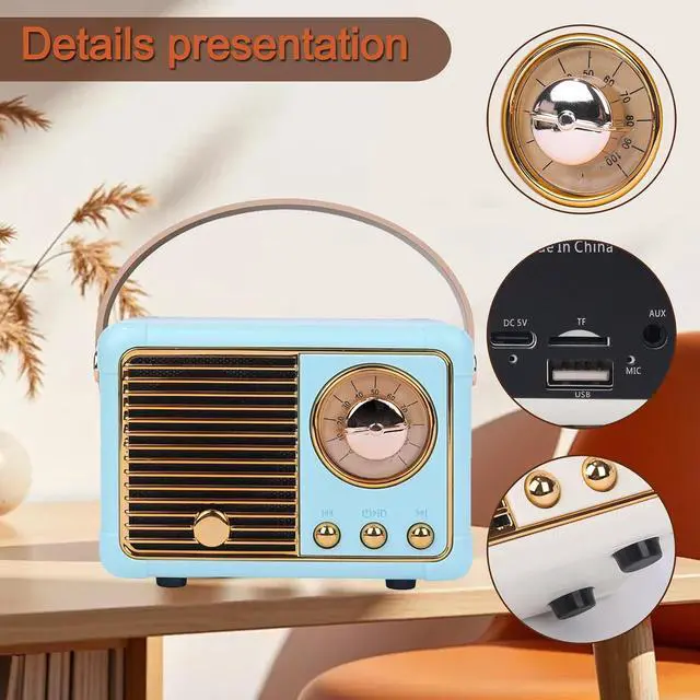 Alt view image 6 of 7 - Mini Retro Bluetooth Speaker, Retro Style Vintage Decor, Portable Wireless Bluetooth Speaker, Vintage Cute Old Fashion Style for Bedroom Kitchen Desk Office Party Outdoor Travel