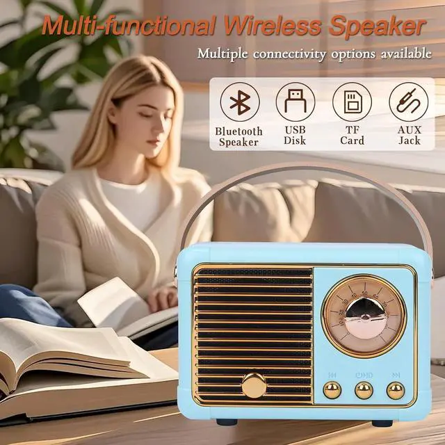 Alt view image 5 of 7 - Mini Retro Bluetooth Speaker, Retro Style Vintage Decor, Portable Wireless Bluetooth Speaker, Vintage Cute Old Fashion Style for Bedroom Kitchen Desk Office Party Outdoor Travel
