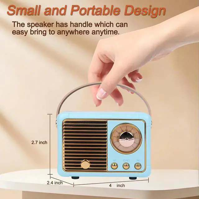 Alt view image 7 of 7 - Mini Retro Bluetooth Speaker, Retro Style Vintage Decor, Portable Wireless Bluetooth Speaker, Vintage Cute Old Fashion Style for Bedroom Kitchen Desk Office Party Outdoor Travel