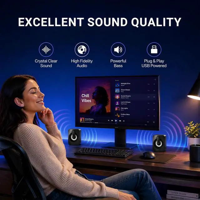 Alt view image 2 of 7 - Computer Speakers for Desktop,Portable PC Monitor Speaker,Mini Speakers | for Desktop,Laptop,Small USB Speaker With Stereo Sound, 2 Ports,2 Speaker Units,Easy Volume Control