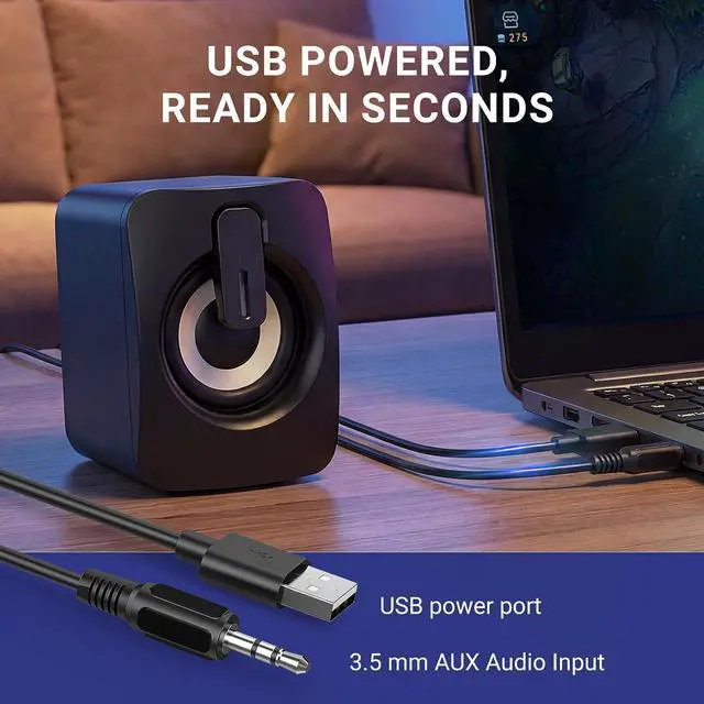 Alt view image 3 of 7 - Computer Speakers for Desktop,Portable PC Monitor Speaker,Mini Speakers | for Desktop,Laptop,Small USB Speaker With Stereo Sound, 2 Ports,2 Speaker Units,Easy Volume Control