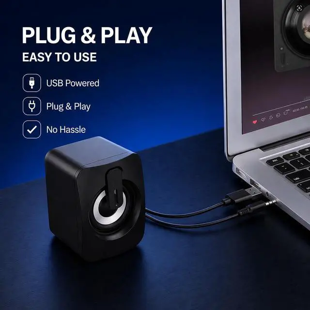 Alt view image 7 of 7 - Computer Speakers for Desktop,Portable PC Monitor Speaker,Mini Speakers | for Desktop,Laptop,Small USB Speaker With Stereo Sound, 2 Ports,2 Speaker Units,Easy Volume Control