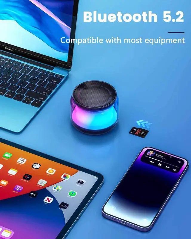 Alt view image 5 of 6 - LENRUE Portable Bluetooth Speakers with Colorful Lights, Loud Sound, Small Bluetooth Speaker with Wireless Stereo Pairing, Mini Gifts for Kids, Teen, Girls, Boys, Women