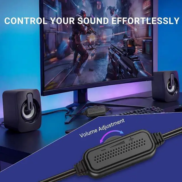 Alt view image 4 of 7 - Computer Speakers for Desktop,Portable PC Monitor Speaker,Mini Speakers | for Desktop,Laptop,Small USB Speaker With Stereo Sound, 2 Ports,2 Speaker Units,Easy Volume Control