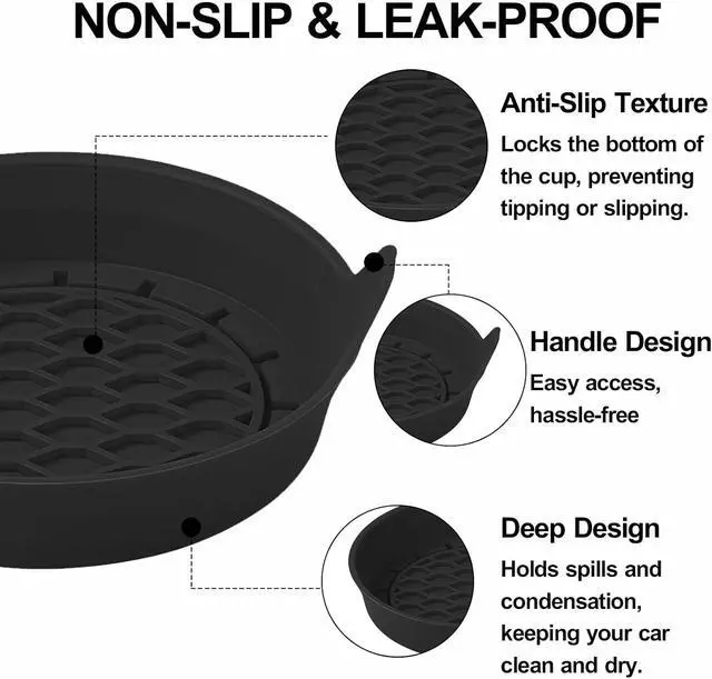 Alt view image 2 of 6 - 4 Pack Car Cup Holder Coaster, 3.15 Inch Non-Slip Silicone, Black | Cup holder insert, spill proof ,raised lip, honeycomb base, rinse clean, fits most sedans suvs trucks, automotive accessories
