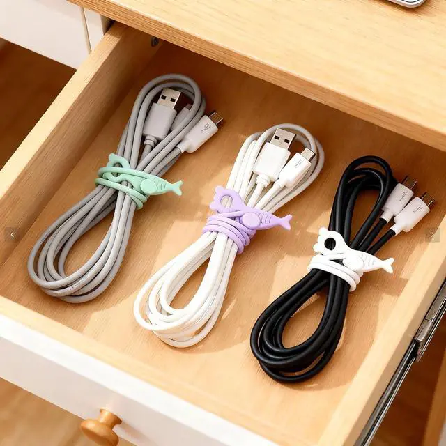 Alt view image 2 of 7 - 28 Pcs Silicone Cable Ties Reusable, Cable Cord Organizer Straps | 4 Color Cable Straps for Charging Wire, Computer Cords