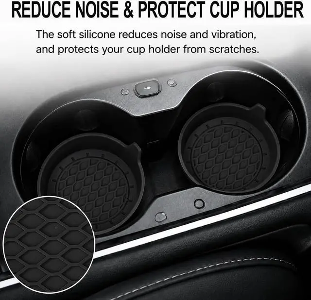Alt view image 4 of 6 - 4 Pack Car Cup Holder Coaster, 3.15 Inch Non-Slip Silicone, Black | Cup holder insert, spill proof ,raised lip, honeycomb base, rinse clean, fits most sedans suvs trucks, automotive accessories