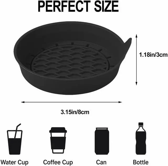 Alt view image 5 of 6 - 4 Pack Car Cup Holder Coaster, 3.15 Inch Non-Slip Silicone, Black | Cup holder insert, spill proof ,raised lip, honeycomb base, rinse clean, fits most sedans suvs trucks, automotive accessories