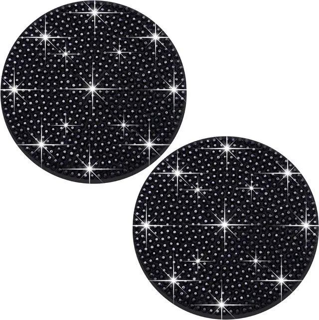 Main image of 2PCS Bling Cup Holder Coaster, 2.75 inch Full Crystal Rhinestone Silicone Anti-Slip Shockproof, Universal Non-Slip Recessed Car Interior Accessories (Black)