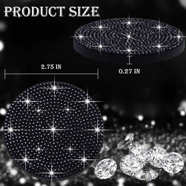 Alt view image 2 of 7 - 2PCS Bling Cup Holder Coaster, 2.75 inch Full Crystal Rhinestone Silicone Anti-Slip Shockproof, Universal Non-Slip Recessed Car Interior Accessories (Black)