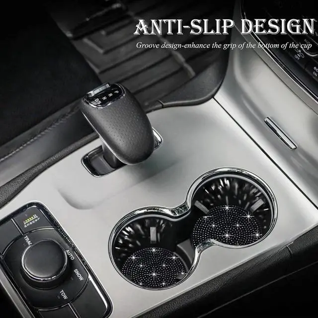 Alt view image 3 of 7 - 2PCS Bling Cup Holder Coaster, 2.75 inch Full Crystal Rhinestone Silicone Anti-Slip Shockproof, Universal Non-Slip Recessed Car Interior Accessories (Black)