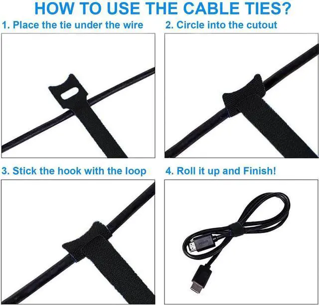 Alt view image 4 of 6 - California JOS 60 PCS 6 Inches Reusable Cable Ties, Adjustable Cord Straps, Cable Organizer, Cord Wrap and Hook Loop Cords Management - Black