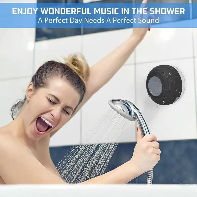 Alt view image 2 of 6 - Waterproof Bluetooth Shower Speaker Portable Wireless Water-Resistant Speaker Suction Cup,Built-in Mic Gifts for Kids Speakerphone for iPhone Phone Tablet Bathroom Kitchen - Black