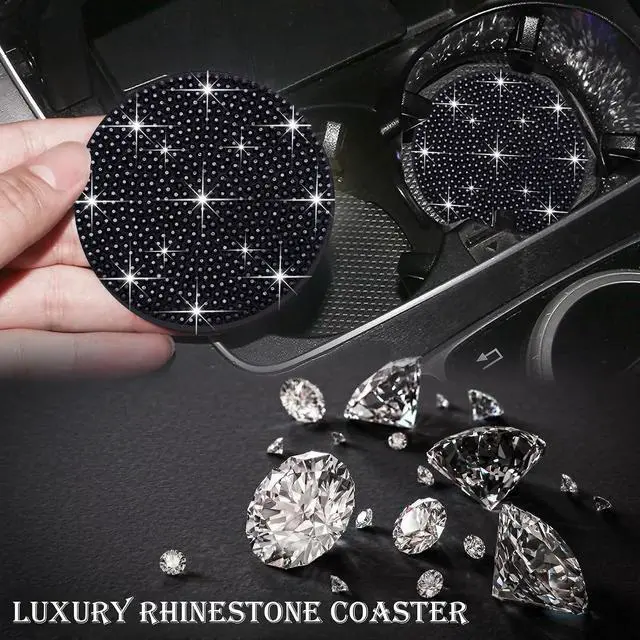 Alt view image 6 of 7 - 2PCS Bling Cup Holder Coaster, 2.75 inch Full Crystal Rhinestone Silicone Anti-Slip Shockproof, Universal Non-Slip Recessed Car Interior Accessories (Black)